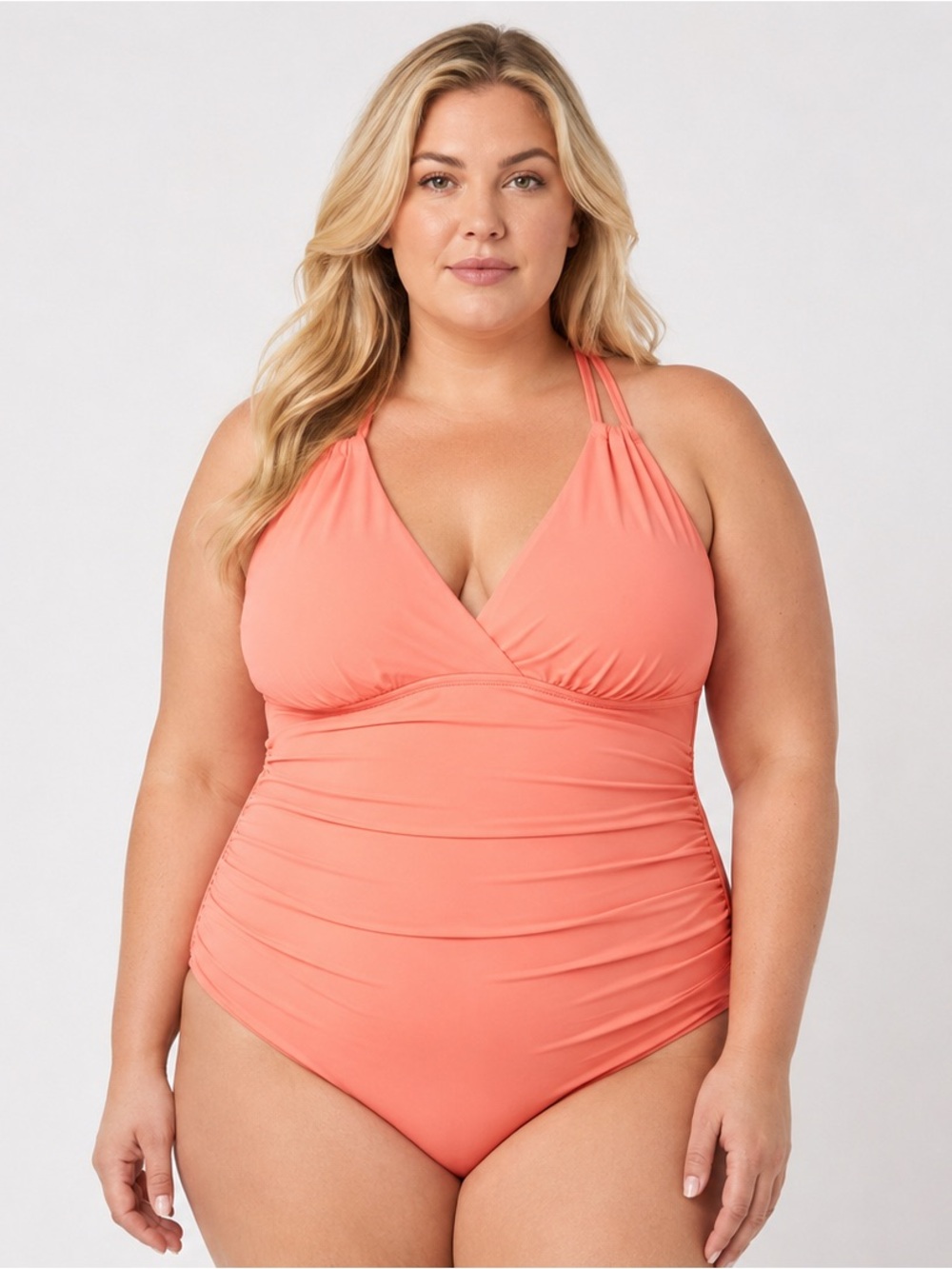 Jantzen Surplice Neck Strappy Back One-Piece Swimsuit Soft Peach Size 18W NWT